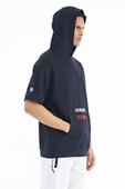 Lacivert Kanguru Cepli Yazı Nakışlı Kapüşonlu Erkek T-Shirt - 88195 - 8