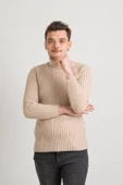 Slimfit Kendinden Çizgili Tam Balıkçı Pamuklu Kalın Triko Erkek Kazak - 2