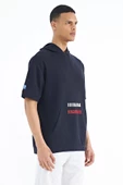 Lacivert Kanguru Cepli Yazı Nakışlı Kapüşonlu Erkek T-Shirt - 88195 - 3