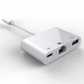 Coofbe Apple İpad ve İphone İçin İnternet, Şarj ve Kamera Dönüştürücü Kablosu, 3in1 RJ45 Adaptör - 2