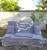 Mandaş Süngersiz 2 Kişilik Salıncak Minder Seti (Pamuklu Kumaş)-Gri - 1