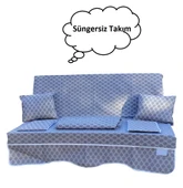 Mandaş Süngersiz 2 Kişilik Salıncak Minder Seti (Pamuklu Kumaş)-Denizci Gri - 1