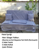 Mandaş Süngersiz 2 Kişilik Salıncak Minder Seti (Pamuklu Kumaş)-Gri - 3