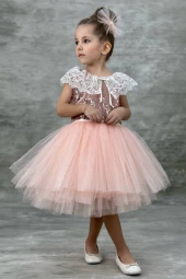 Kız Çocuk Pullu Dantel Yaka Tüllü Elbise thumbnail 1