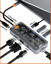 Coofbe 100w Pd 10in1 Type-C Hub Type-C to VGA 4K HDMI RJ45 3.5mm Sd Tf Kart 3xUSB3.0 Çeviriçi Hub - 2