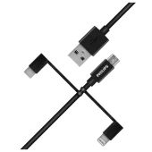 Philips Playstation 4 / 5 İle Uyumlu  Joystick Şarj Kablosu MFI Apple Lisanslı 3in1 Micro Usb-Lightining-Type-C Hızlı Şarj ve Data Kablosu 2m Siyah DLC3106T - 3