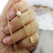 Vaoov 925 Ayar Gümüş Harfli İnci Kolye thumbnail 6