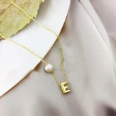 Vaoov 925 Ayar Gümüş Harfli İnci Kolye thumbnail 4