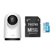 Tecno TH300 3MP 2K Ultra HD 360° Kablosuz Wifi Güvenlik Kamerası + Tecno 64Gb 100Mb/s Micro Sd Hafıza Kartı ve Adaptörü - 1