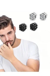 Güçlü Mıknatıslı 316L Çelik Tektaş Erkek Kadın Küpe Deliksiz Fake Küpe (1 Adet) - 11