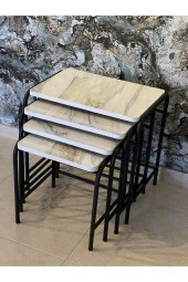 Aslanstore 4'Lü Metal Zigon Sehpa Kb Mermer - 1