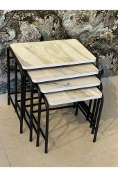 Aslanstore 4'Lü Metal Zigon Sehpa Kb Mermer - 2