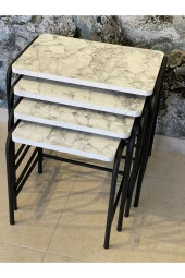 Aslanstore Metal Ayaklı Zigon Sehpa Siyah Metal Şase Beyaz Mermer Tabla - 3