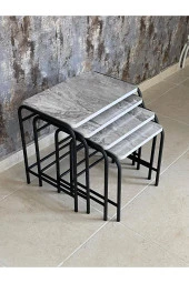 Aslanstore 4'Lü Metal Zigon Sehpa Gri Mermer - 4
