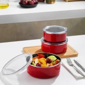 Schafer Komfort 3 lü Saklama Kabı Seti 6 Parça-Kırmızı - 1
