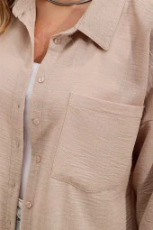 Kadın Tek Cepli Oversize Gömlek Vizon - 4