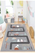 Trafik Yolu Çocuk Halısı, Leke Tutmaz Çocuk Halısı, Kaymaz Taban Halı, Yıkanabilir, Oyun Halısı thumbnail 1