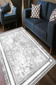 Gri Renk Koridor Halısı, Çerçeveli Yolluk, ,Dekoratif Yolluk, Koridor Halısı, Uzun Halı, Antre Halı - 6
