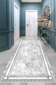 Gri Renk Koridor Halısı, Çerçeveli Yolluk, ,Dekoratif Yolluk, Koridor Halısı, Uzun Halı, Antre Halı - 5