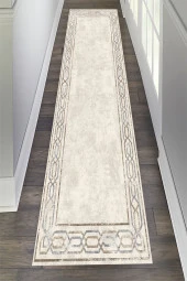 Bej Renk Yolluk, Çerçeve Desen Yolluk, Kaymaz Taban Halı, Yıkanabilir Halı, Koridor Halısı - 1
