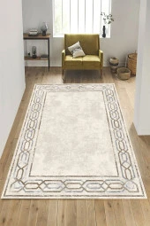 Bej Renk Yolluk, Çerçeve Desen Yolluk, Kaymaz Taban Halı, Yıkanabilir Halı, Koridor Halısı - 2