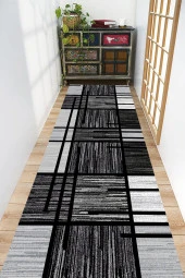 Siyah Renk Yolluk, Çizgili Desen Yolluk, Kaymaz Taban Halı, Yıkanabilir Halı, Koridor Halısı - 1