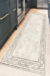 Bej Renk Yolluk, Çerçeve Desen Yolluk, Kaymaz Taban Halı, Yıkanabilir Halı, Koridor Halısı - 4
