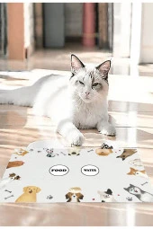 Kedi Mama Önü Paspası, Mama Önü Paspası, Kedi Tuvalet Önü Paspası, Sevimli Köpek Desenli Paspas - 3