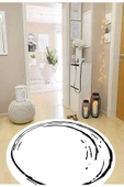 Beyaz Yuvarlak Halı, Çizgi Desen Yuvarlak Halı, Antre Halısı, Dekoratif Halı, Yuvarlak Mutfak Halısı - 4