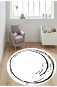 Beyaz Yuvarlak Halı, Çizgi Desen Yuvarlak Halı, Antre Halısı, Dekoratif Halı, Yuvarlak Mutfak Halısı - 5