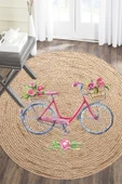 Bisiklet Desenli Çocuk Halısı, Dijital Baskı Jüt Hasır Halı, Yuvarlak Çocuk Halısı, Leke Tutmaz - 4