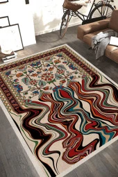 Akış Serisi, Şönil Dokuma Taban, Salon Halısı, Yıkanabilir Kaymaz Taban Antibakteriyel Kilim - 4