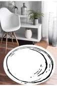 Beyaz Yuvarlak Halı, Çizgi Desen Yuvarlak Halı, Antre Halısı, Dekoratif Halı, Yuvarlak Mutfak Halısı - 3