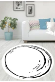 Beyaz Yuvarlak Halı, Çizgi Desen Yuvarlak Halı, Antre Halısı, Dekoratif Halı, Yuvarlak Mutfak Halısı - 2