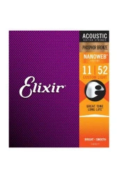 Elixir 16027 Nanoweb Phosphor Bronze Akustik Gitar Teli (11-52) thumbnail 1