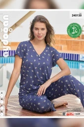 Aydoğan Kadın Mısra Bambu Kısa Kol Çelik Mavi Pijama Takım 0130 - 3