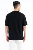 TOMMY LİFE Siyah Yazı Nakışlı O Yaka Oversize Erkek T-Shirt - 88223 - 5