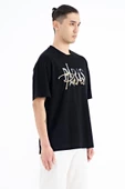 TOMMY LİFE Siyah Yazı Nakışlı O Yaka Oversize Erkek T-Shirt - 88223 - 2