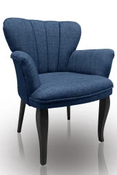 Nemeron Kollu Berjer Keten Silinebilir Leke Tutmaz Kumaş Çay Seti Cafe Otel Tekli Koltuk - Lacivert thumbnail 1