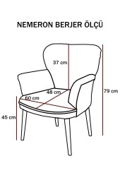 Nemeron Kollu Berjer Chester Kapitone Silinebilir Leke Tutmaz Kumaş Çay Seti Cafe Otel Tekli Koltuk Lacivert - 4