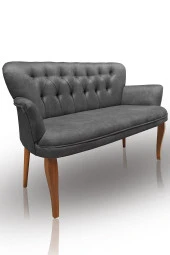 Nemeron Kollu Kanepe Chester Kapitone Silinebilir Leke Tutmaz Kumaş Çay Seti Cafe Otel İkili Koltuk - Gri - 2