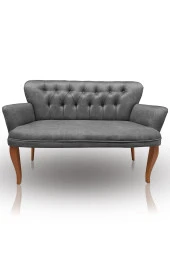 Nemeron Kollu Kanepe Chester Kapitone Silinebilir Leke Tutmaz Kumaş Çay Seti Cafe Otel İkili Koltuk - Gri - 3