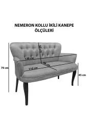 Nemeron Kollu Kanepe Chester Kapitone Silinebilir Leke Tutmaz Kumaş Çay Seti Cafe Otel İkili Koltuk - Gri - 5