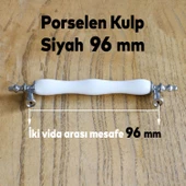 Gül Gerçek Porselen Siyah Beyaz 96 Mm Kulpları Mobilya Mutfak Dolabı Çekmece Dolap Kulpu Kulbu thumbnail 2