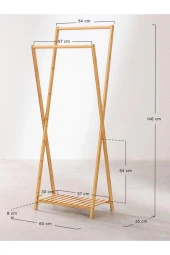 Wooden Women World Ahşap Ayaklı Elbise Askısı Portmanto Kıyafet Konfeksiyon Askısı Ayakkabılık Askılık 146*60 - 1