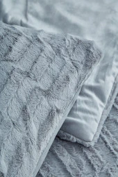 Çift (Taraflı) Kişilik Kürk Yorgan Uyku Seti Yumuşak Dolgulu Wellsoft 3 Parça Lydia Yatak Örtüsü - 5