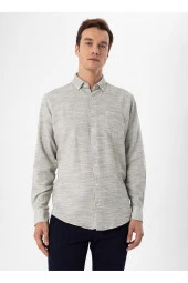 Süvari Regular Fit Düğmeli Yaka Düz Su Yeşili Erkek Gömlek GM1008300079 thumbnail 3