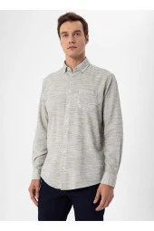 Süvari Regular Fit Düğmeli Yaka Düz Su Yeşili Erkek Gömlek GM1008300079 thumbnail 4