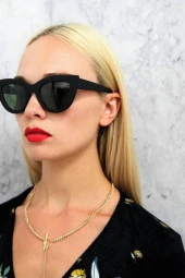 MARMORİS Kalın Çerçeveli Tasarım Cat Eye Mat Siyah Kadın Güneş Gözlüğü MAR-0066 - 1