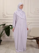 %100 Pamuk Başörtülü Tek Parça Namaz Elbisesi - Mor Çiçekli thumbnail 4